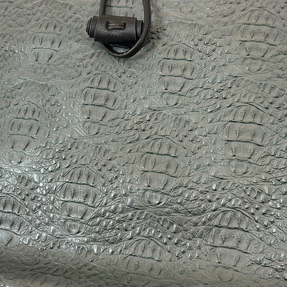 Gray Faux Crocodile-Embossed Dual Braided Top Closure Buckle Large Tote Bag